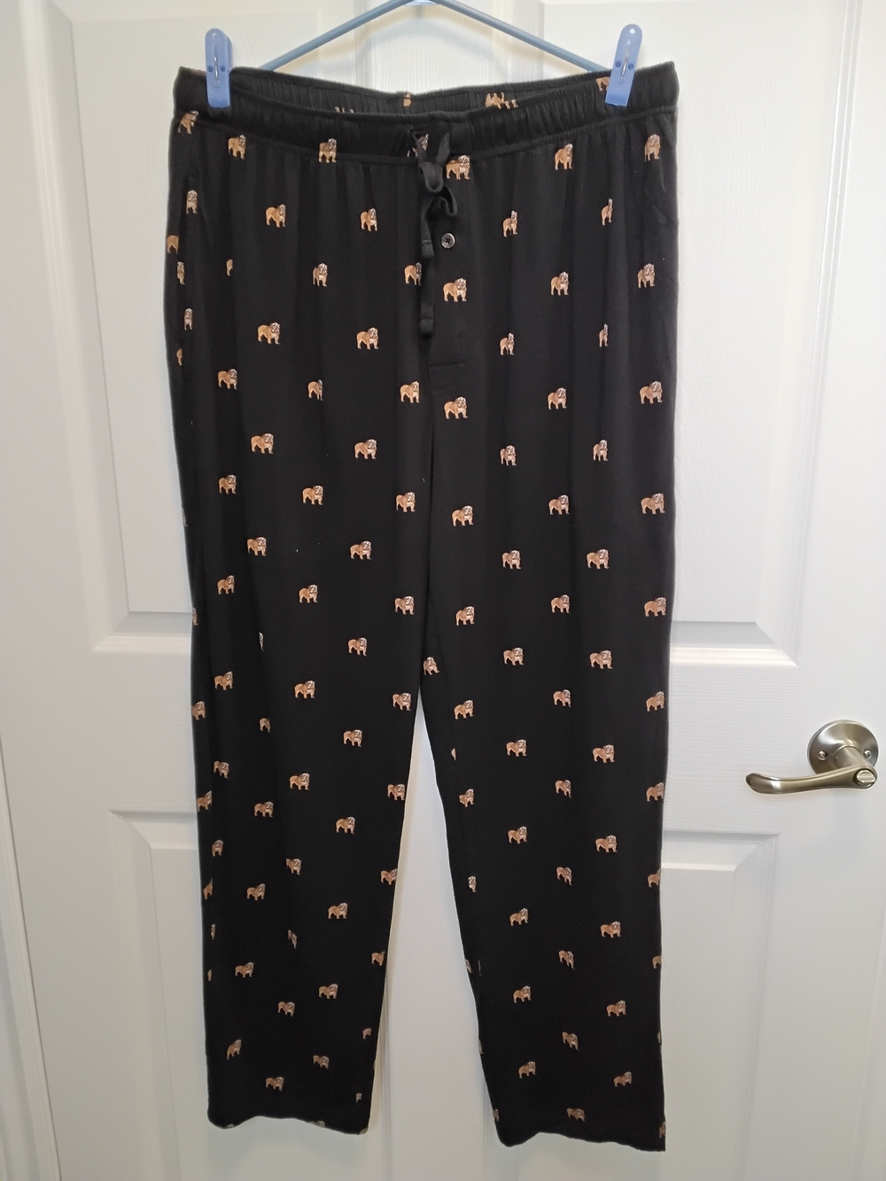 Womens Black Lounge Pants with Brown Bull Dog Print Size LG